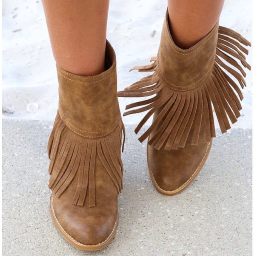 Maple Valley Tan Fringe Wedge Bootie